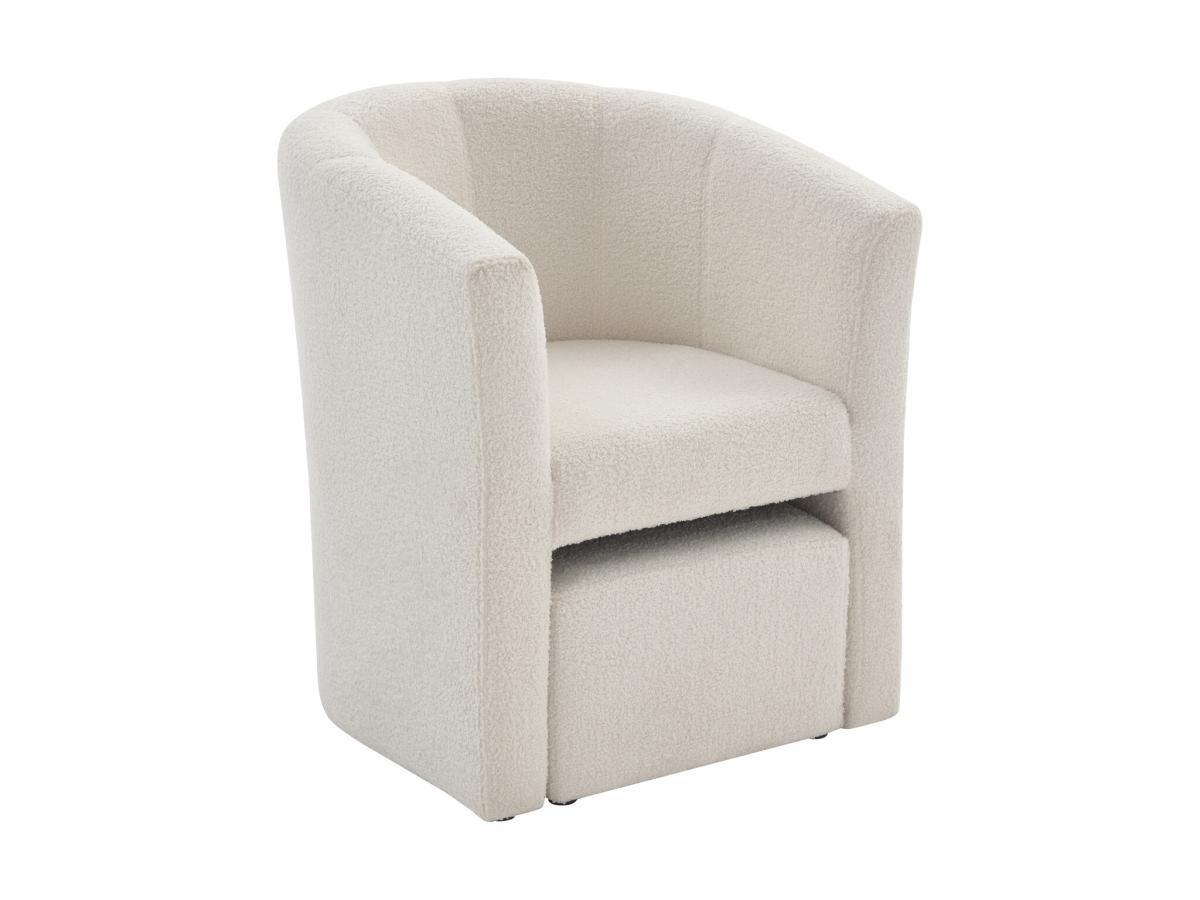 Vente-unique Fauteuil cabriolet et pouf en tissu bouclette blanc JOVANA  