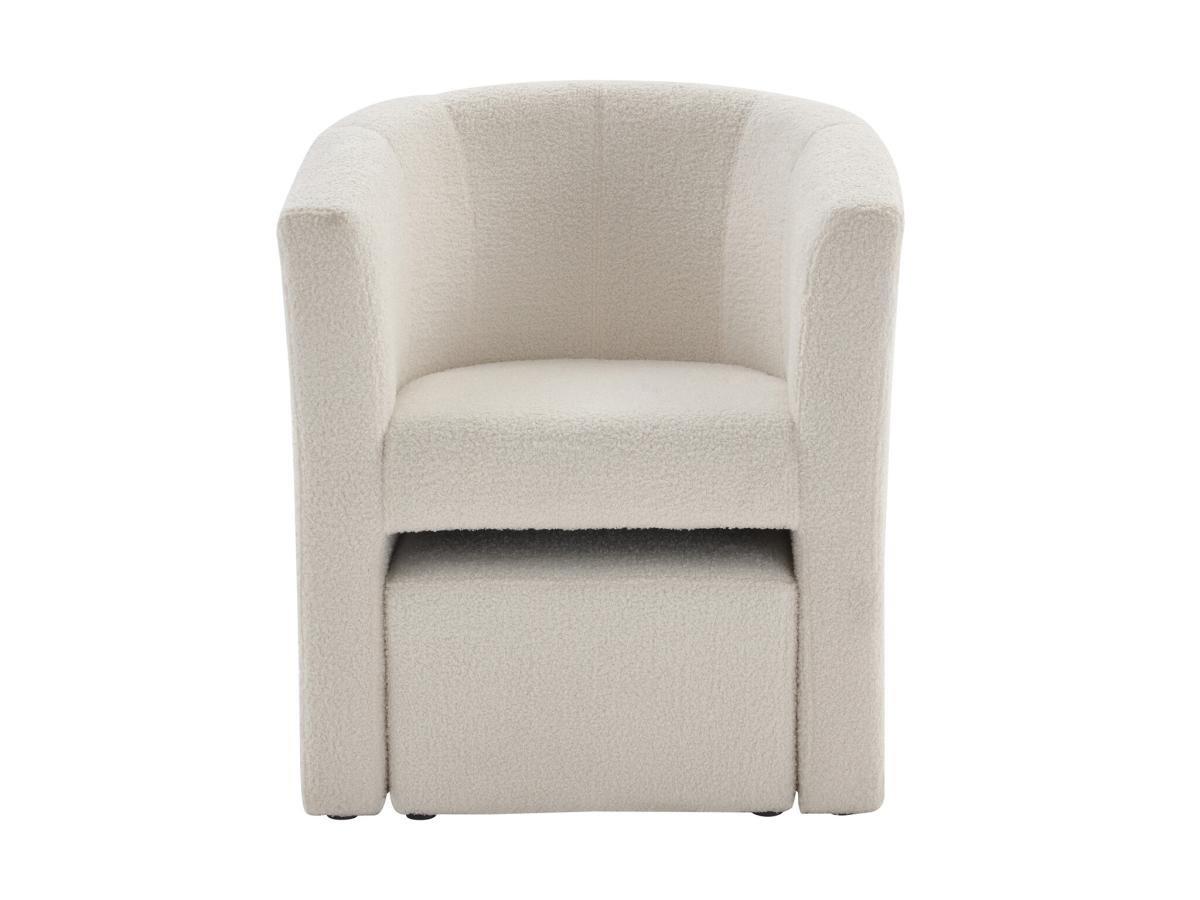 Vente-unique Fauteuil cabriolet et pouf en tissu bouclette blanc JOVANA  