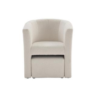 Vente-unique Fauteuil cabriolet et pouf en tissu bouclette blanc JOVANA  