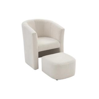 Vente-unique Fauteuil cabriolet et pouf en tissu bouclette blanc JOVANA  