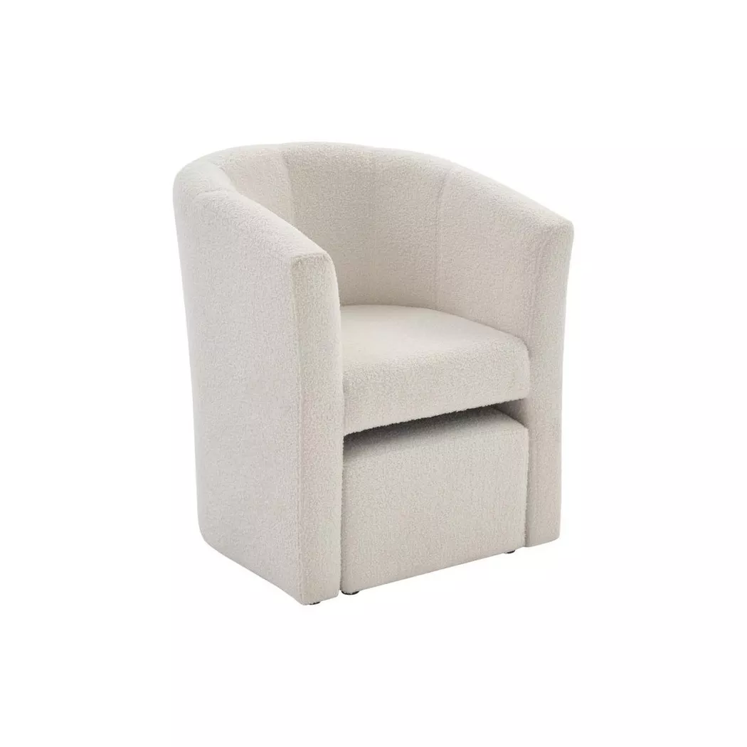 Vente-unique - Fauteuil cabriolet et pouf en tissu bouclette blanc jovana