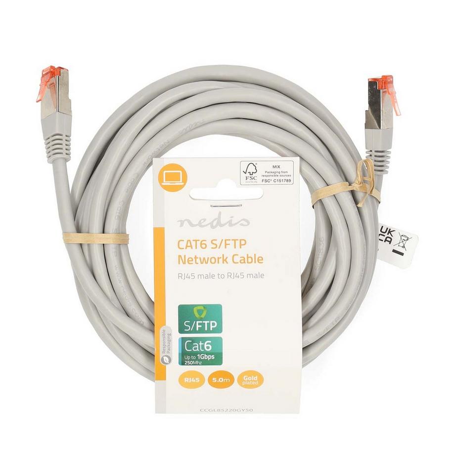Nedis  Câble réseau CAT6 | RJ45 mâle | RJ45 mâle | SF/UTP | 5.00 m | Rond | PVC | Gris | Etiquette 