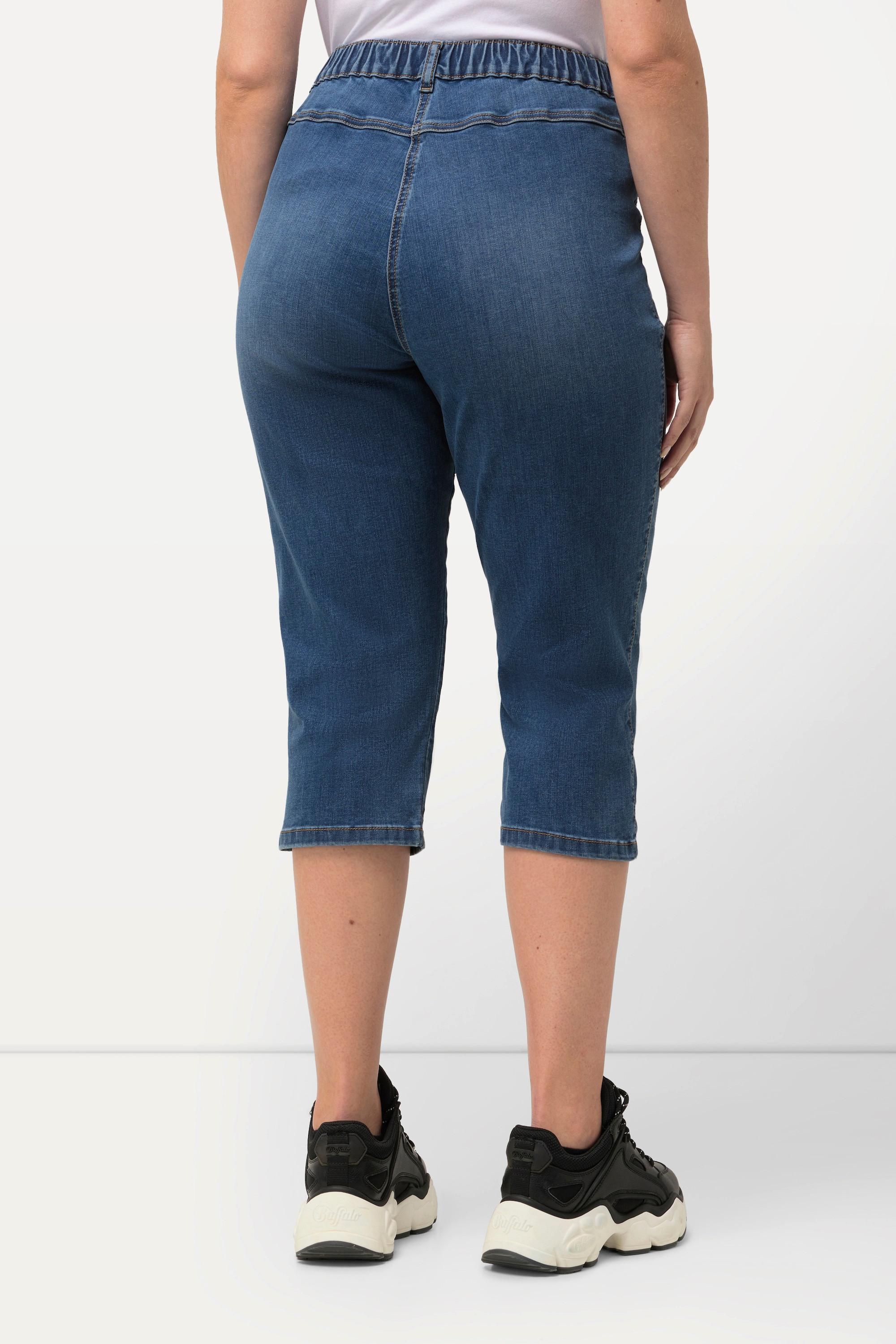 Ulla Popken  Jeans Capri modello Sienna in materiale elasticizzato con taglio della gamba aderente e cintura elastica 