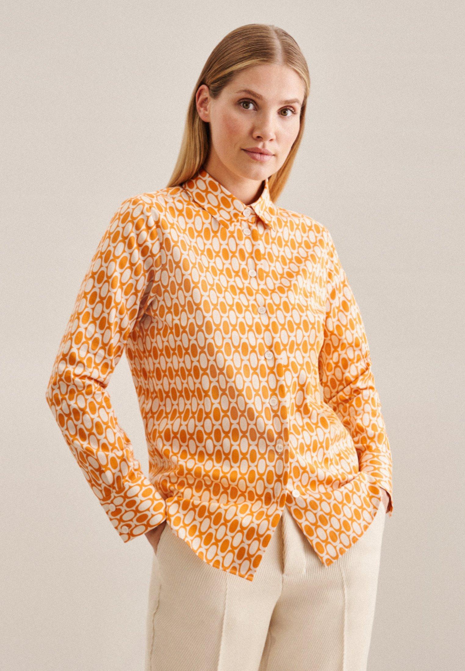 Image of Hemdbluse Geometrische Muster Langarm Kragen Damen Orange 46
