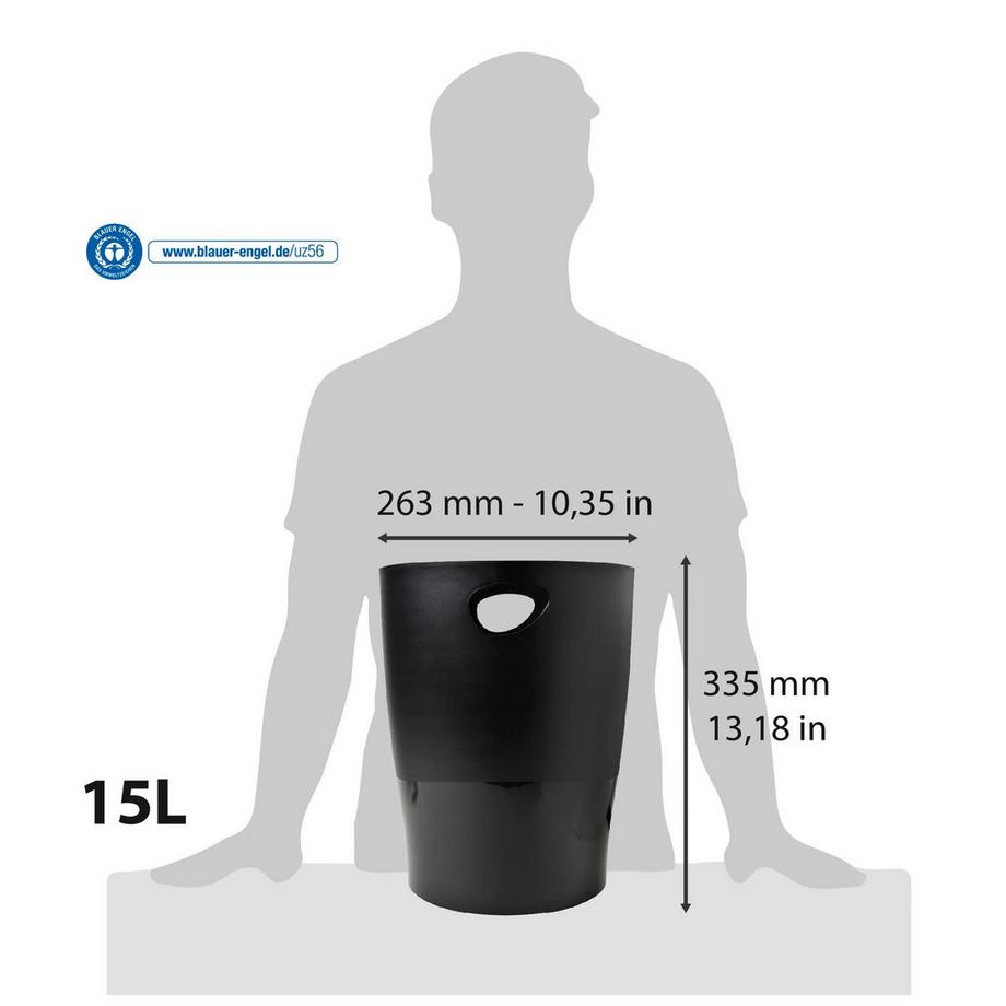 Exacompta Papierkorb Ecobin, 15 Liter, ECOBlack - x 8  
