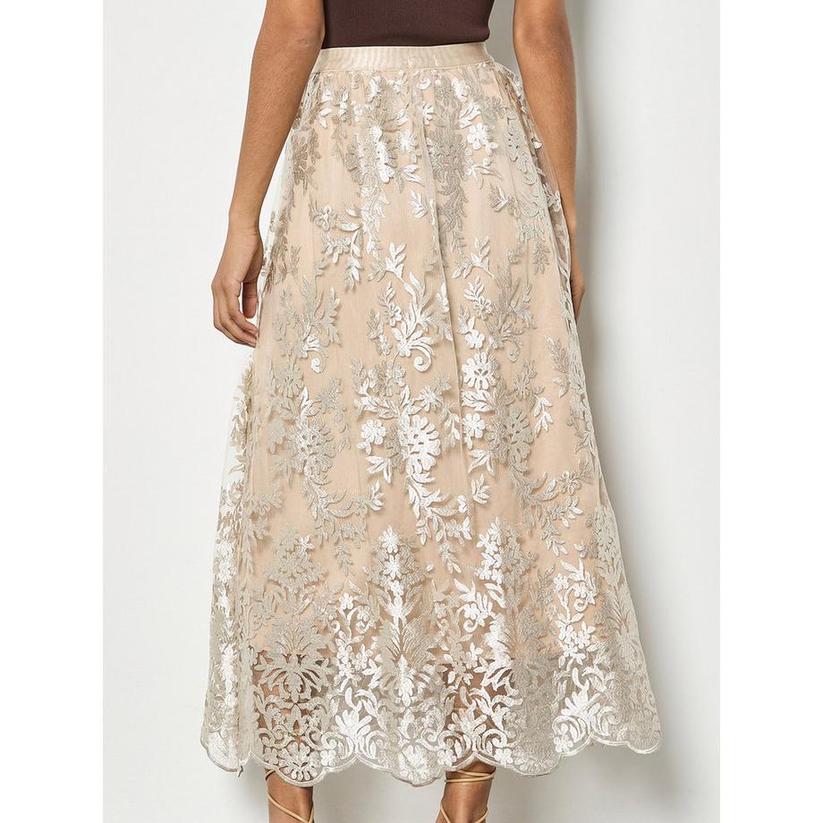 APRICOT Jupe Midi Chatoyante en Maille Broderie Florale  