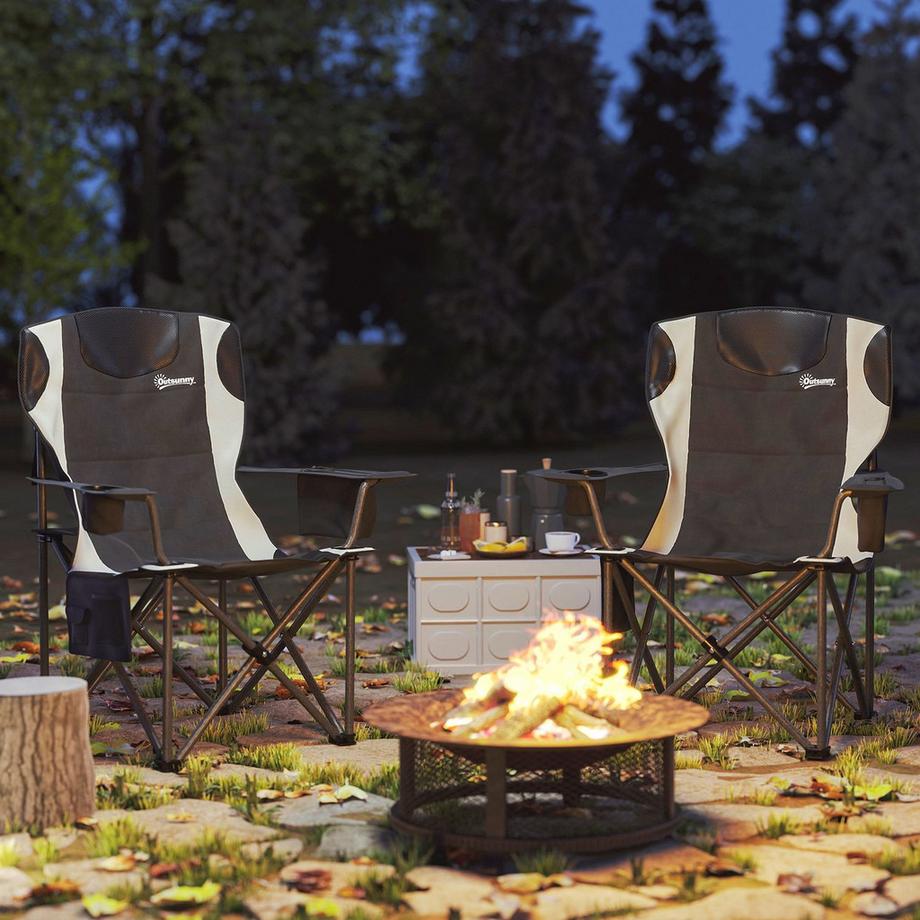 Northio  2er Set Faltstuhl faltbar Campingstuhl mit Armlehnen Getränkehalter Kopfstütze Kühltasche Outdoor Klappstuhl bis 120kg belast gepolstert Angelstuhl Gartenstuhl für Garten Camping Aosom 