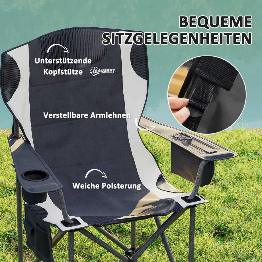 Northio  2er Set Faltstuhl faltbar Campingstuhl mit Armlehnen Getränkehalter Kopfstütze Kühltasche Outdoor Klappstuhl bis 120kg belast gepolstert Angelstuhl Gartenstuhl für Garten Camping Aosom 