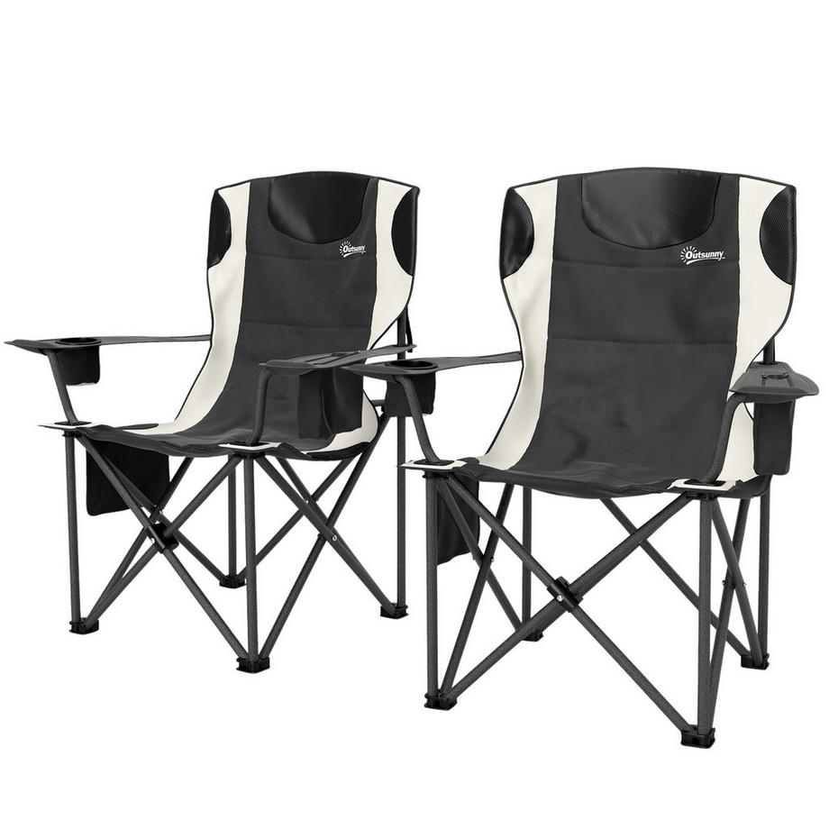 Northio  2er Set Faltstuhl faltbar Campingstuhl mit Armlehnen Getränkehalter Kopfstütze Kühltasche Outdoor Klappstuhl bis 120kg belast gepolstert Angelstuhl Gartenstuhl für Garten Camping Aosom 
