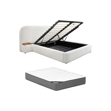 Lit coffre 160 x 200 cm avec chevets - Tissu bouclette - Blanc + Matelas - ESTERIA de Maison Céphy