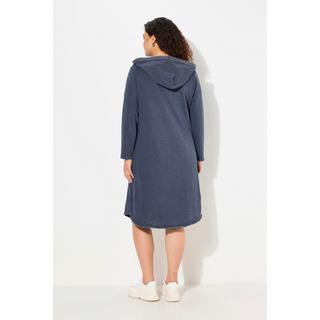 Ulla Popken  Sweatkleid, offenkantig, Kapuze, V-Ausschnitt, Langarm 