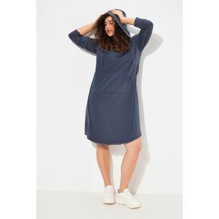 Ulla Popken  Sweatkleid, offenkantig, Kapuze, V-Ausschnitt, Langarm 