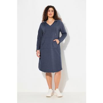 Sweatkleid, offenkantig, Kapuze, V-Ausschnitt, Langarm