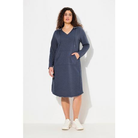 Ulla Popken  Sweatkleid, offenkantig, Kapuze, V-Ausschnitt, Langarm 