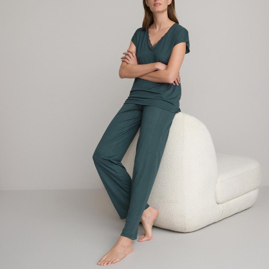 La Redoute Collections Pyjama V-Ausschnitt Spitze  