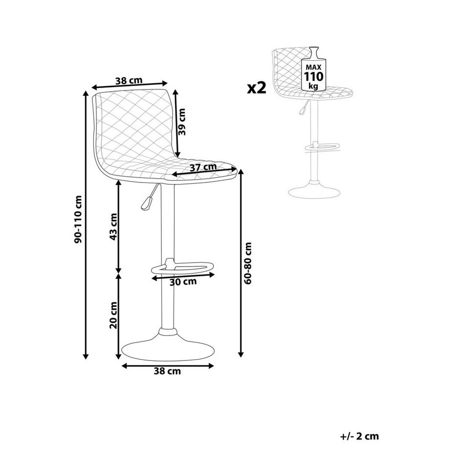 Beliani Lot de 2 chaises de bar en Tissu Traditionnel ORLANDO  