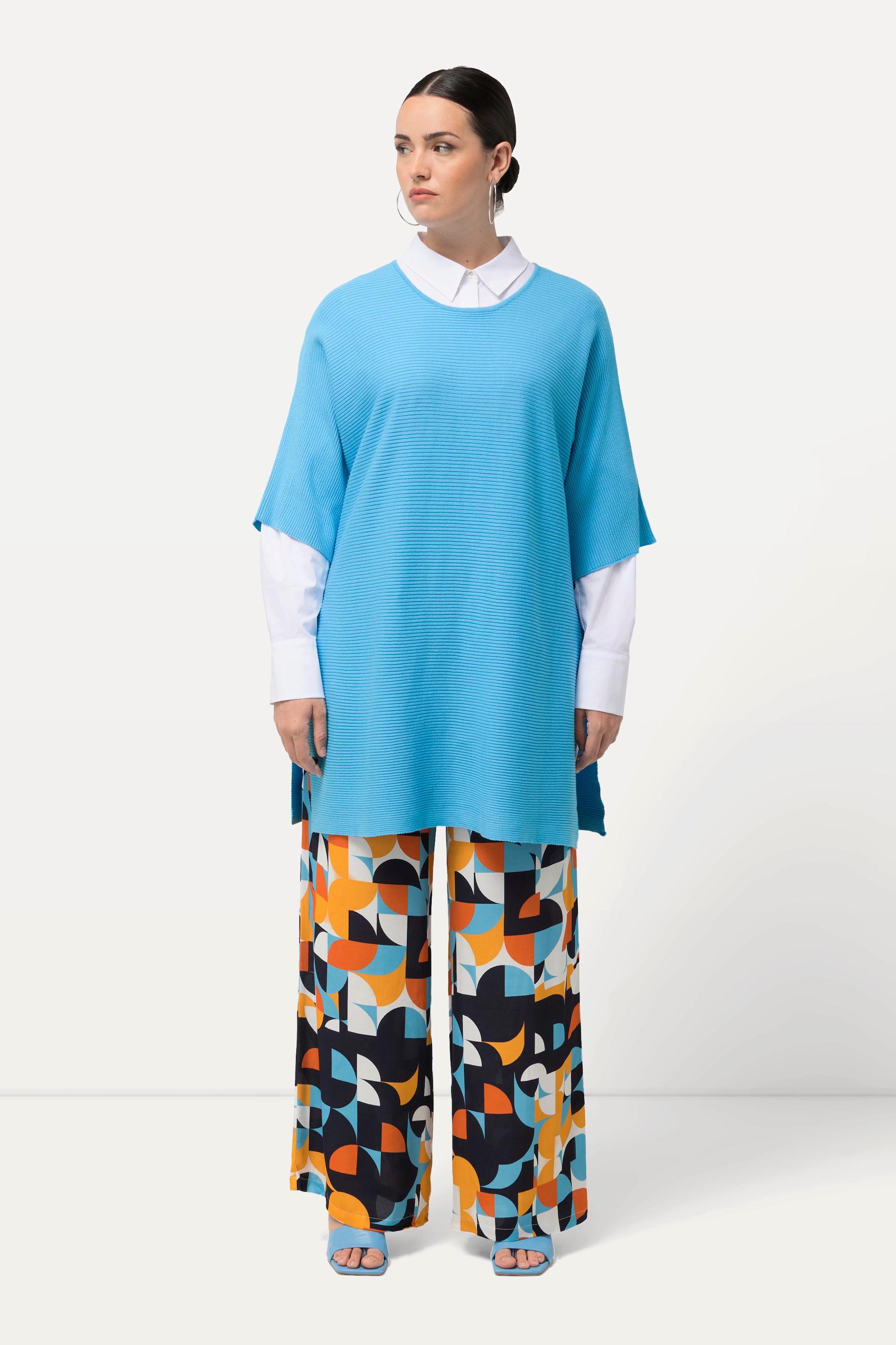 Ulla Popken  Pullover, offene Seiten, Oversized, Rundhals, 3/4-Arm 