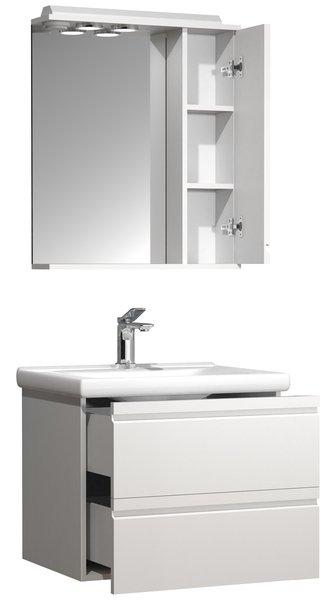VCM 3-tlg. Waschplatz Waschtisch 60 cm Badmöbel Set Waschbecken grifflose Schublade Spiegelschrank Silora L  