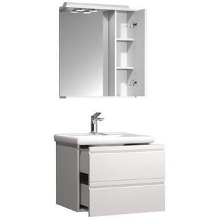 VCM 3-tlg. Waschplatz Waschtisch 60 cm Badmöbel Set Waschbecken grifflose Schublade Spiegelschrank Silora L  