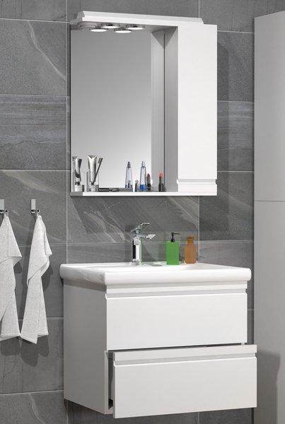 VCM 3-tlg. Waschplatz Waschtisch 60 cm Badmöbel Set Waschbecken grifflose Schublade Spiegelschrank Silora L  