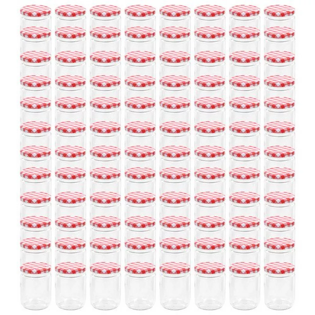 Pots à confiture Couvercle blanc et rouge 96 pcs Verre 230 ml
