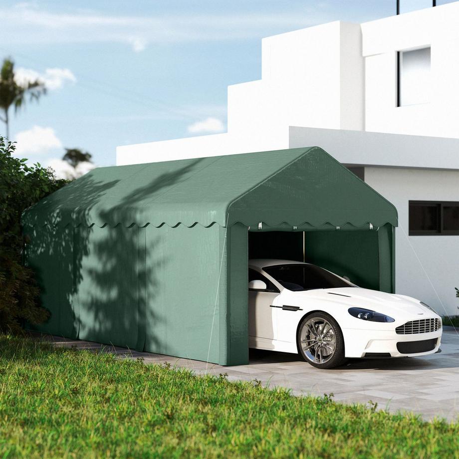 Northio Abri de voiture 3x6 m, tente de garage avec portes roulantes, toit, parois latérales amovibles, résistant aux UV, imperméable, tente de garage, tente de stockage, tente de pâturage, auvent de garage pour voiture, camion, SUV, bateau, vert  