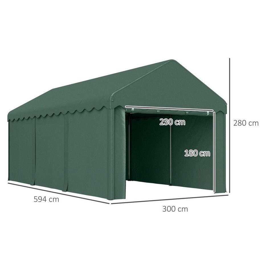 Northio Abri de voiture 3x6 m, tente de garage avec portes roulantes, toit, parois latérales amovibles, résistant aux UV, imperméable, tente de garage, tente de stockage, tente de pâturage, auvent de garage pour voiture, camion, SUV, bateau, vert  