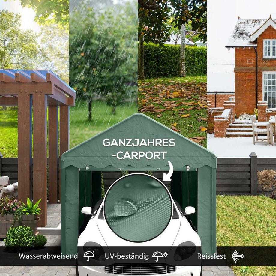 Northio Abri de voiture 3x6 m, tente de garage avec portes roulantes, toit, parois latérales amovibles, résistant aux UV, imperméable, tente de garage, tente de stockage, tente de pâturage, auvent de garage pour voiture, camion, SUV, bateau, vert  