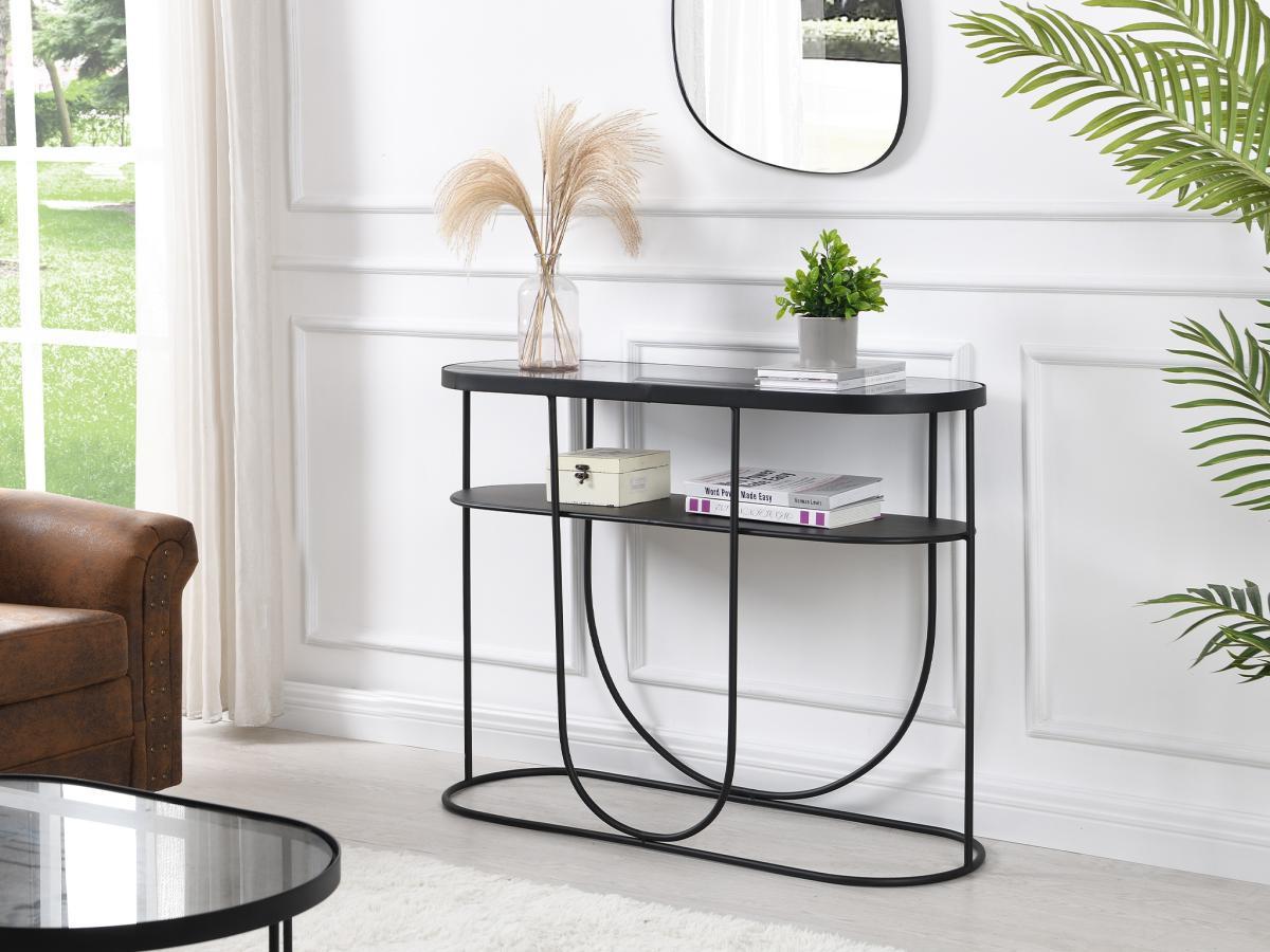 Vente-unique  Console avec 1 étagère en métal et verre fumé - Noir et Transparent - PRETORIA 