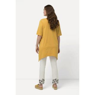 Ulla Popken  T-shirt in cotone biologico con ricami traforati, scollo a girocollo e mezze maniche 