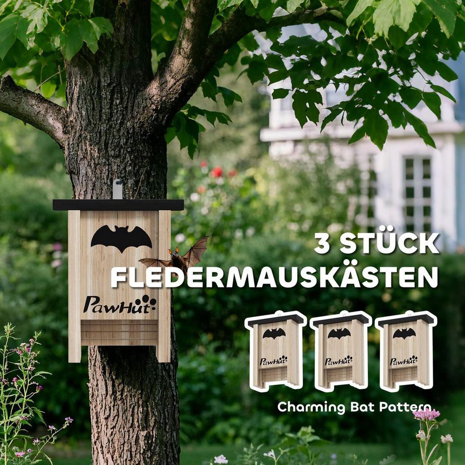 Northio  Fledermauskasten 3er-Set, Fledermaushaus, Nistkasten für Fledermäuse, Fledermausbox zum Aufhängen für Gärten, Obstplantagen, Bauernhöfe, Tannenholz, 18 x 6 x 22,5 cm, Natur Aosom 