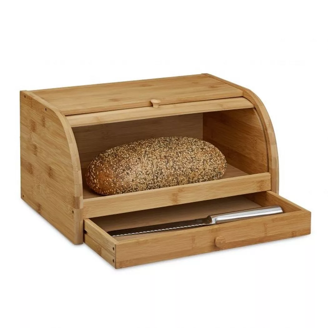 B2X - Rollbarer Brotkorb mit Schublade aus Bambus, 43cm