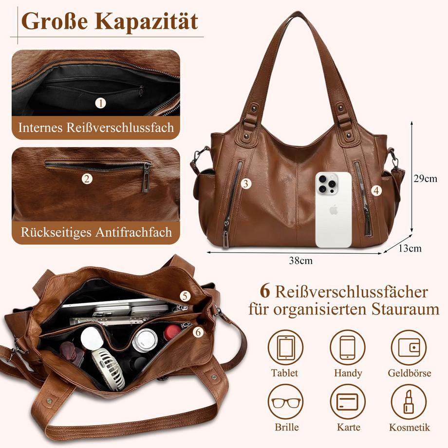 Only-bags.store Grosse Vintage Style Shopper Schultertasche  
