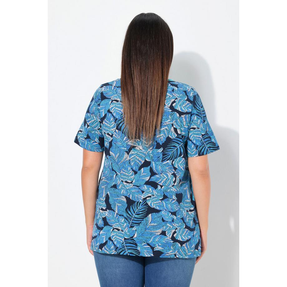 Ulla Popken Blätter A-Linie V-Ausschnitt Flügel-Halbarm T-Shirt  
