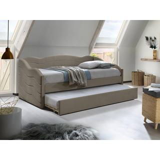 Vente-unique Lit banquette gigogne 2 x 90 x 190 cm - Velours - Taupe + Matelas - LENVIA  