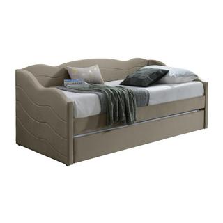 Vente-unique Lit banquette gigogne 2 x 90 x 190 cm - Velours - Taupe + Matelas - LENVIA  