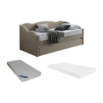 Ausziehbett mit Matratze 2 x 90 x 190 cm - Samt - Beige - LENVIA