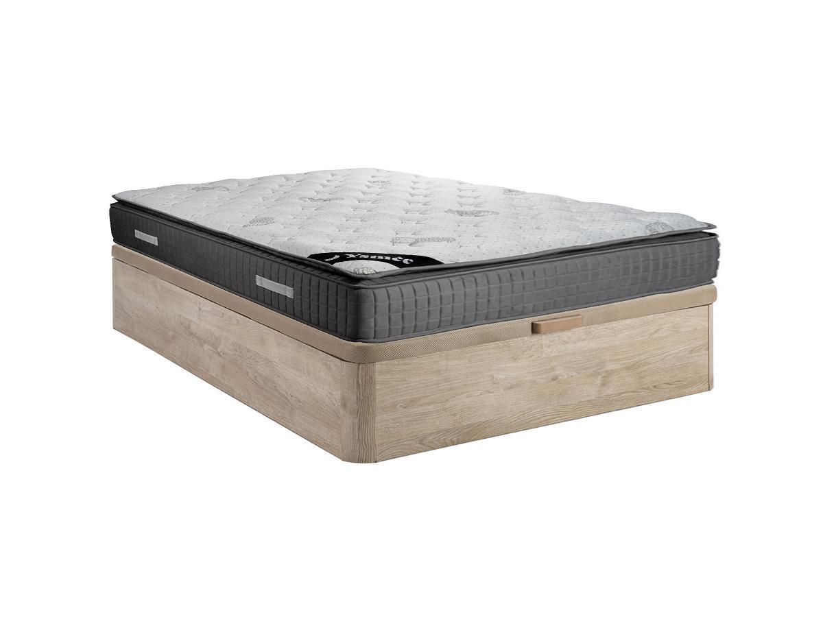 Image of Set aus Bettgestell mit Bettkasten + Matratze - 140 x 190 cm - 7-Zonen-Taschenfederkern & Memory Schaum - Stärke 28 cm - Holzfarben hell - MARANI von YSMÉE Set aus Bettgestell mit Bettkasten + Matratze - 140 x 190 cm - 7-Zonen-Taschenfederkern & Memory Sc