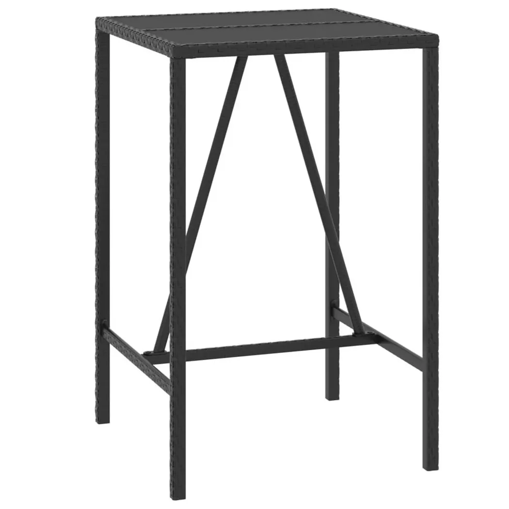 vidaXL Table de bar et dessus en verre noir 70x70x110 cm poly rotin362586