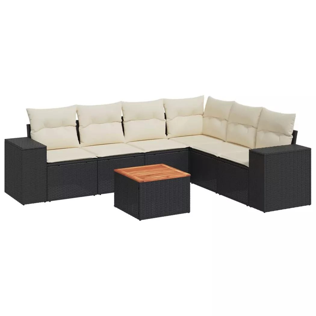 vidaXL Salon de jardin 7 pcs avec coussins noir résine tressée 3225461