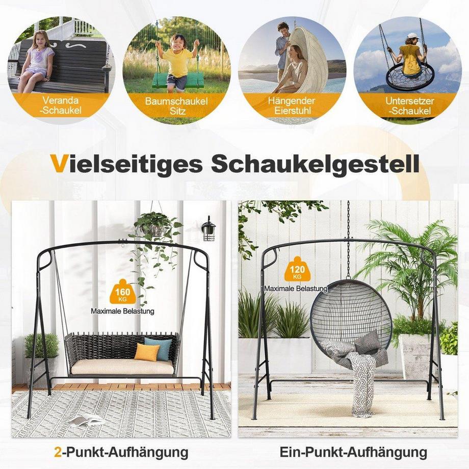 B2X  Schaukelgestell aus Metall mit Zusätzlichen Seitenstangen & 2-Ring-Design 170 x 118 x 165 cm 