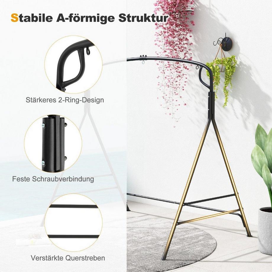 B2X  Schaukelgestell aus Metall mit Zusätzlichen Seitenstangen & 2-Ring-Design 170 x 118 x 165 cm 