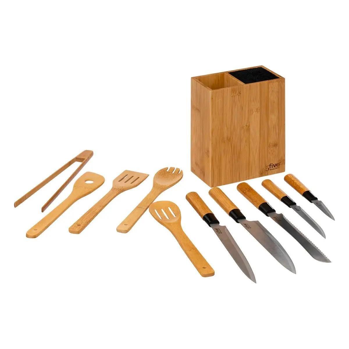 5five Set de Couteaux et Ustensiles de Cuisine - Bambou - 11 Pièces  