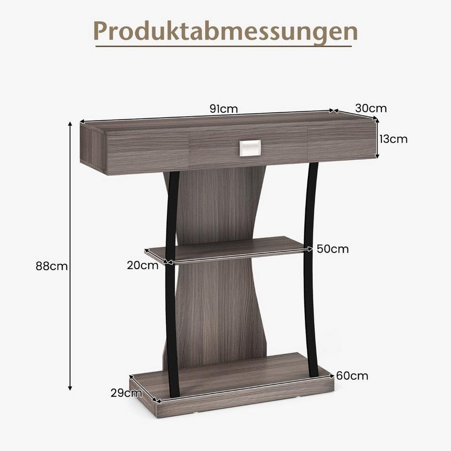 Northio Konsolentisch aus Holz mit Schubladen & Metallrahmen & 2 Ablagen & Kippschutz  