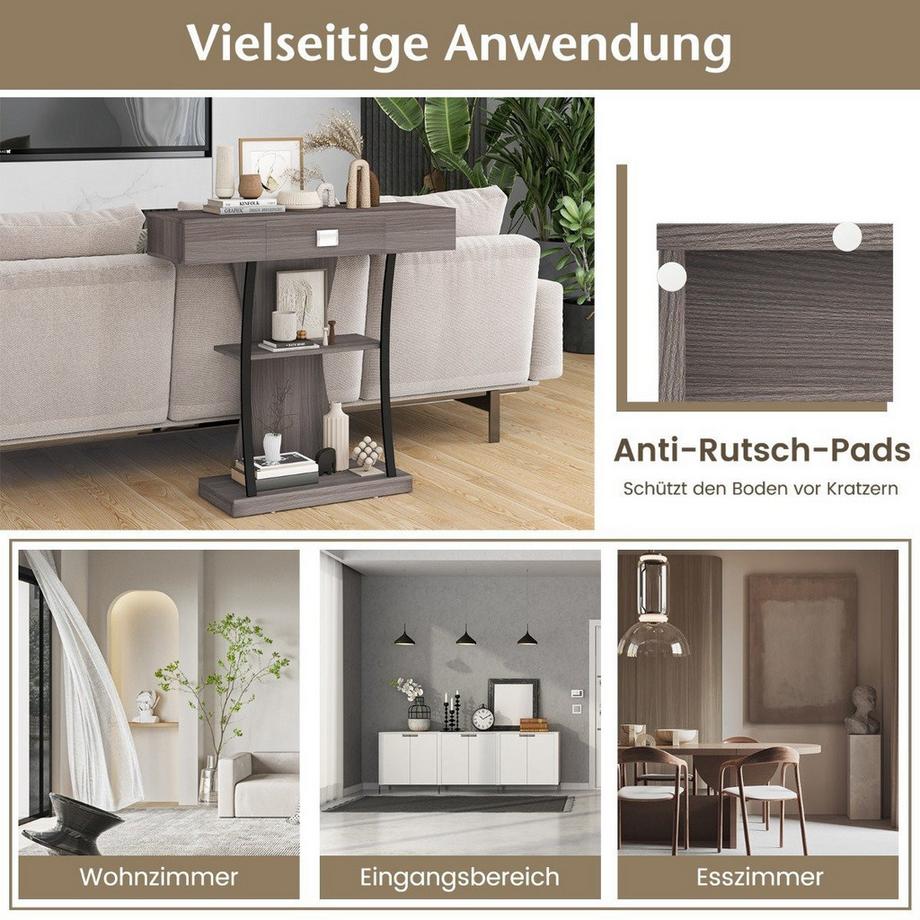 Northio Konsolentisch aus Holz mit Schubladen & Metallrahmen & 2 Ablagen & Kippschutz  