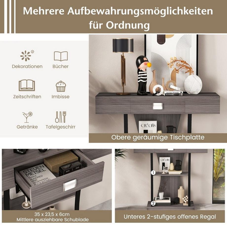 Northio Konsolentisch aus Holz mit Schubladen & Metallrahmen & 2 Ablagen & Kippschutz  