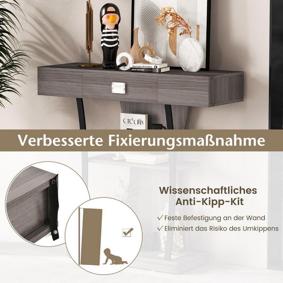 Northio Konsolentisch aus Holz mit Schubladen & Metallrahmen & 2 Ablagen & Kippschutz  