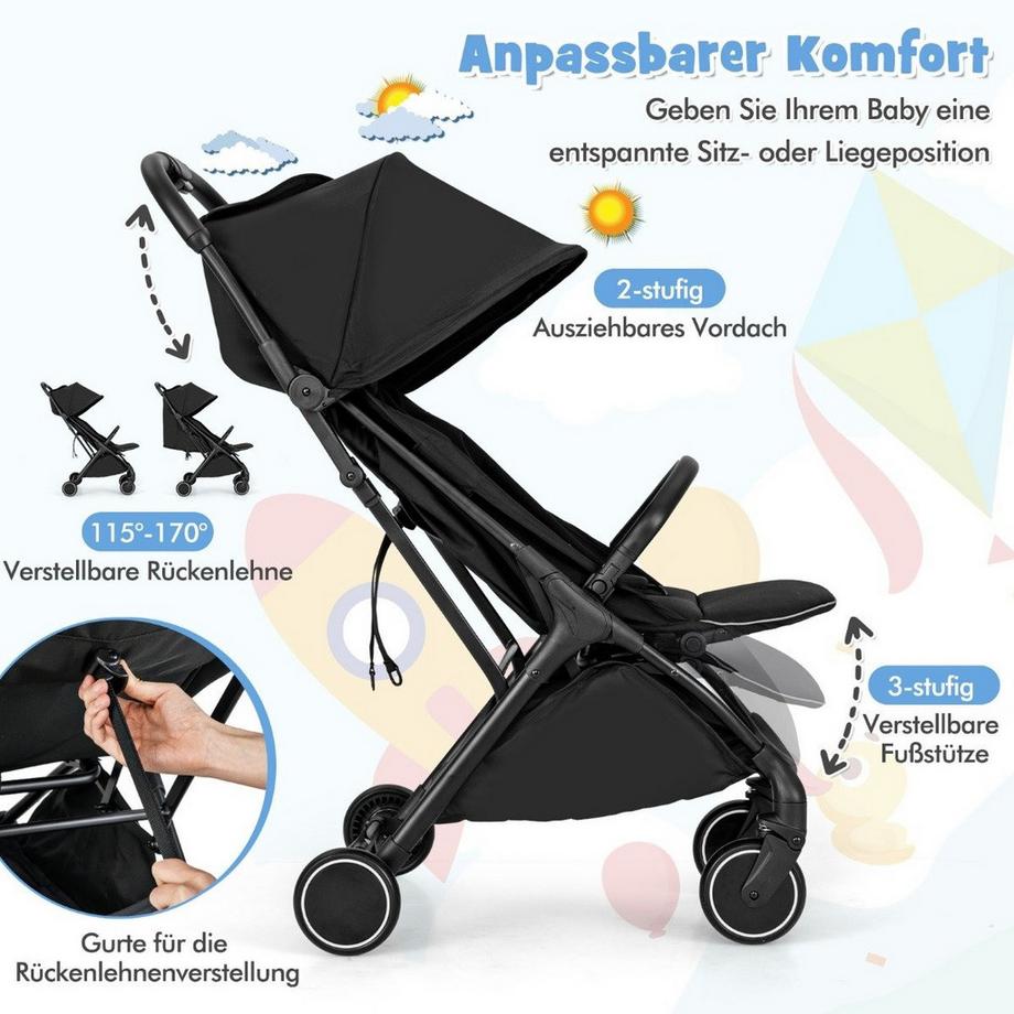 Northix  Poussette de voyage pliable et inclinable 
