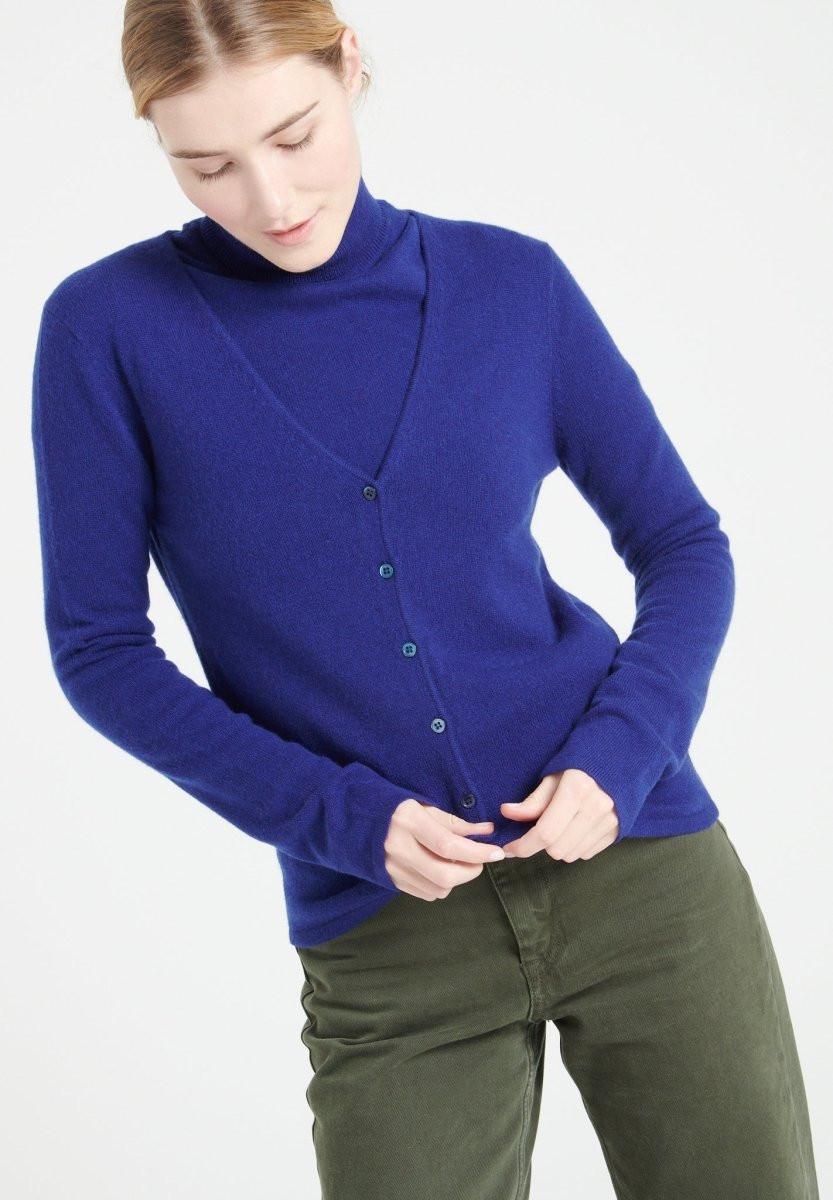 Image of Lilly 7 Strickjacke Mit V-ausschnitt, Tailliert - 100% Kaschmir Unisex Nachtblau XXL