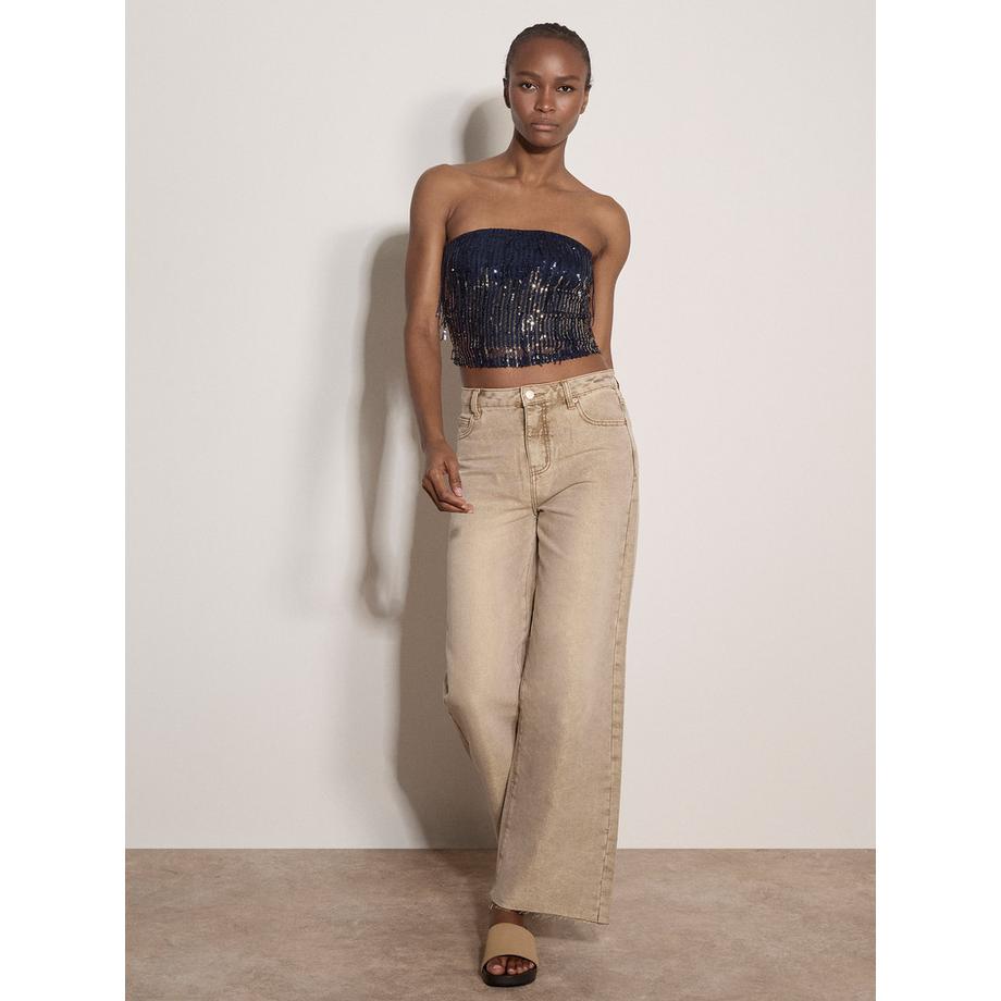 APRICOT Bandeau Crop Top à Franges et Paillettes  